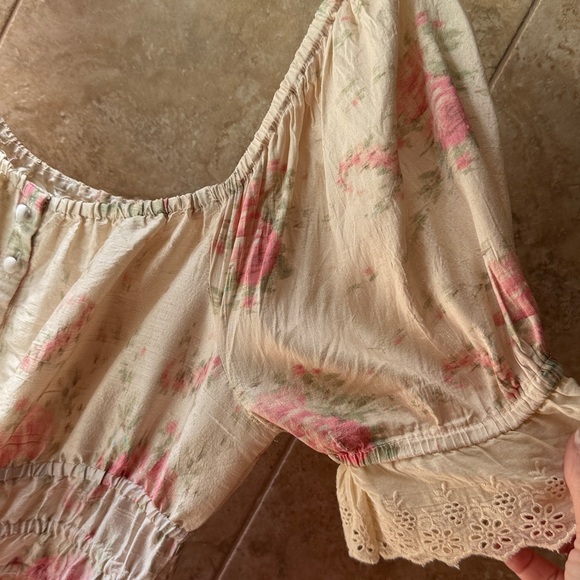 LoveShackFancy Terrence Dress 100% Silk - Pockets Ruffle Hem Puff Sleeve Eyelet - Picture 12 of 17